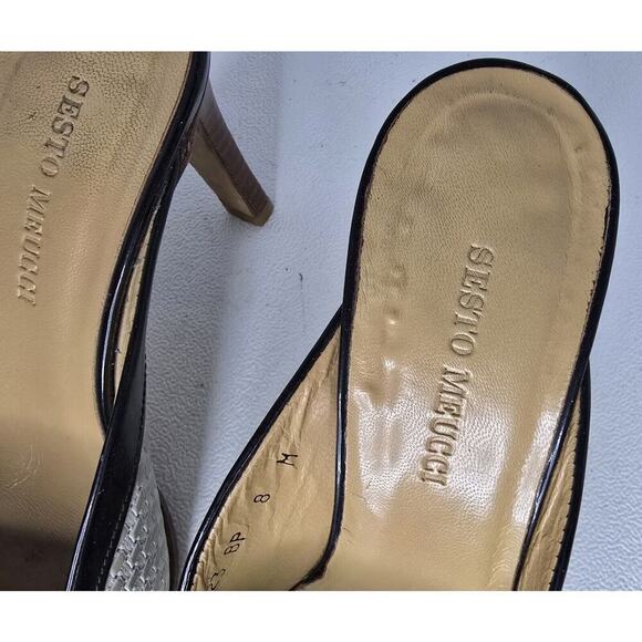 Sesto Meucci Mules Beige White Checkered Print Leather Slip On Heels Size 8 - Picture 4 of 11